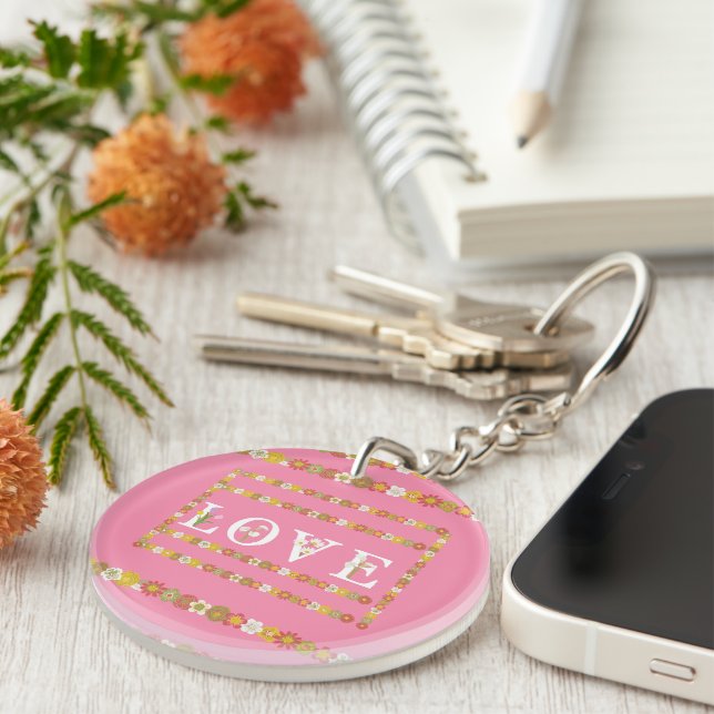 Porte-clefs Porte - clé acrylique rose floral Monogram Rustic  (Devant Droit)