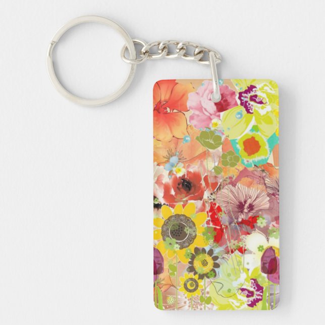 Porte-clefs Porte - clé acrylique vert jaune Fleur été (Devant)