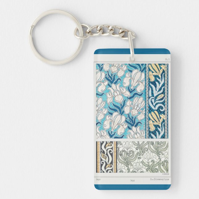 Porte-clefs Porte - clé Art nouveau iris lys floral textile ar (Devant)
