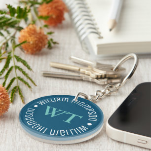 Porte-clefs Porte - clé bleu avec nom (monogramme circulaire)