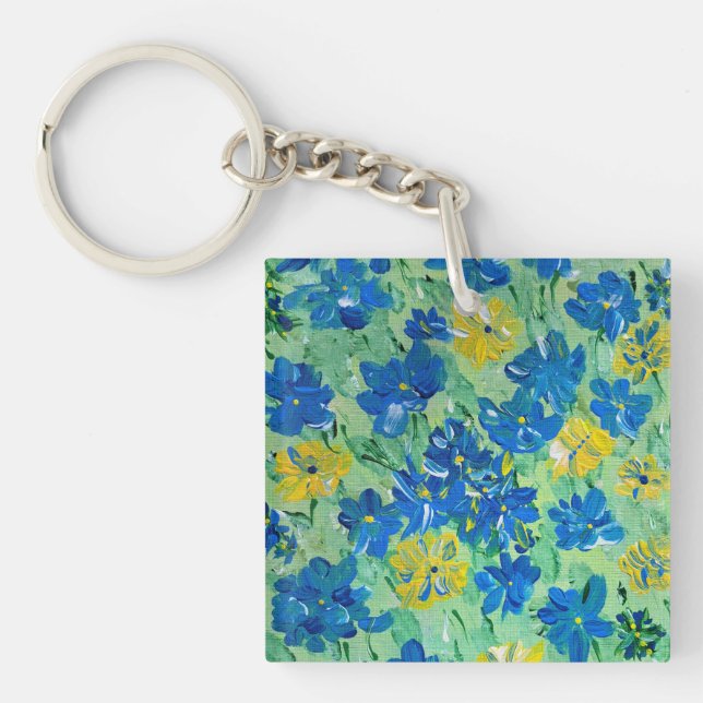 Porte-clefs Porte - clé Carré acrylique floral Forget-Me-Not (Devant)