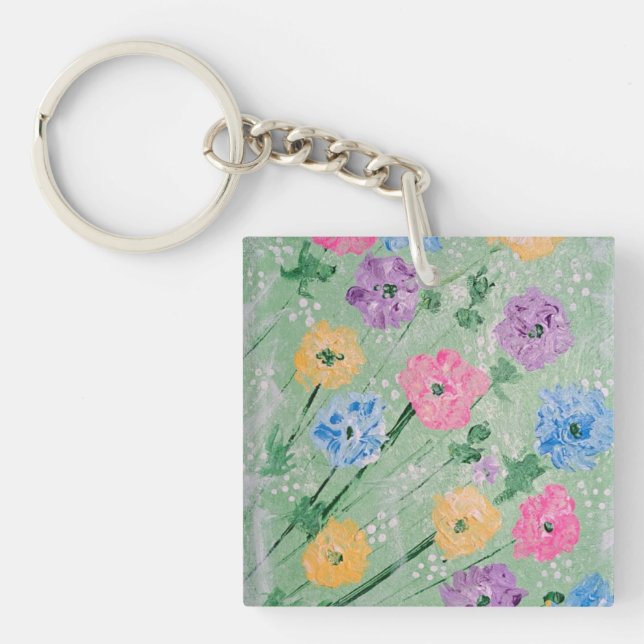 Porte-clefs Porte - clé Carré Acrylique Floral Pastels (Devant)
