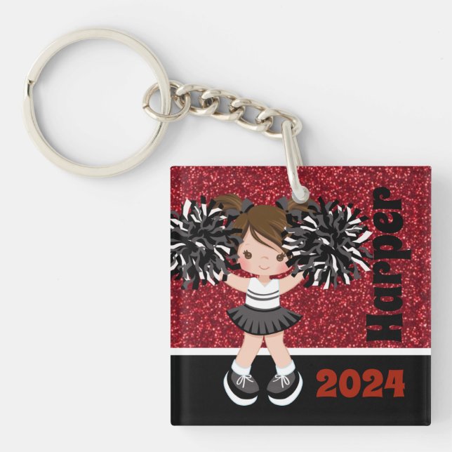 Porte-clefs Porte - clé Cheerleader noir et rouge personnalisé (Devant)