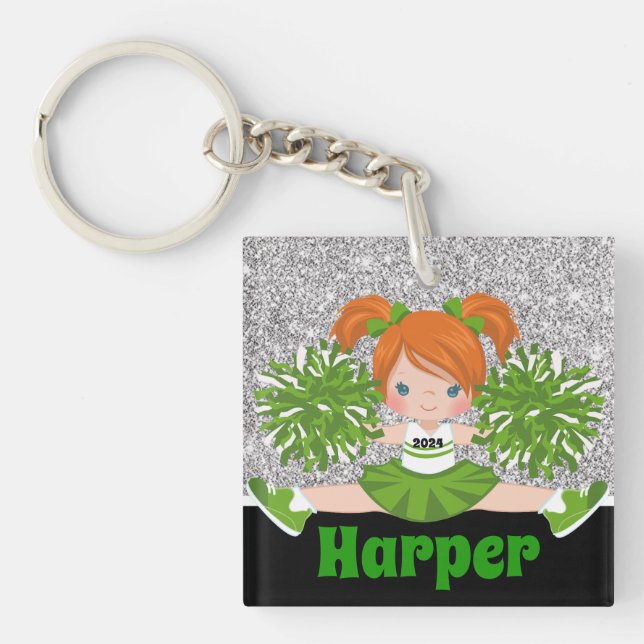 Porte-clefs Porte - clé Cheerleader personnalisé Green & Silve (Devant)