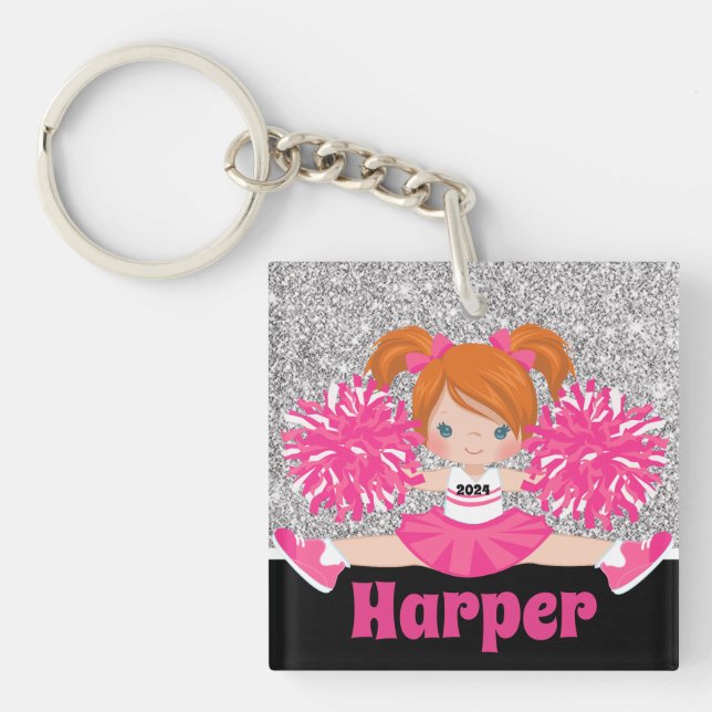 Porte-clefs Porte - clé Cheerleader personnalisé rose et argen (Devant)