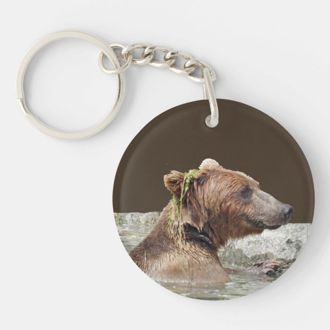 Porte-clefs Porte - clé circulaire (double face) avec grizzli  (Devant)