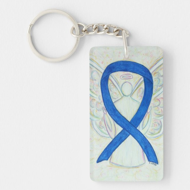 Porte-clefs Porte - clé d'angle de ruban bleu de sensibilisati (Devant)