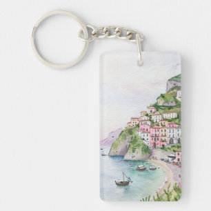 Porte-clefs Porte - clé d'aquarelle de la côte d'Amalfi
