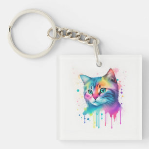 Porte-clefs Porte - clé d'art de chat coloré