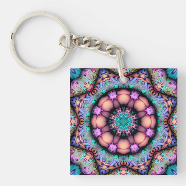 Porte-clefs Porte - clé d'art psychédélique fractal Mandala (Devant)