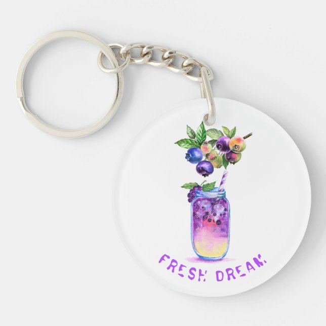 Porte-clefs Porte - clé de boisson fraîche aux bleuets - Texte (Devant)