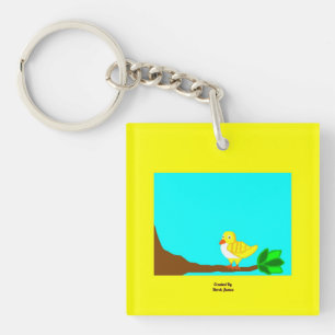 Porte-clefs Porte - clé de carré d'oiseau de jaune bonjour
