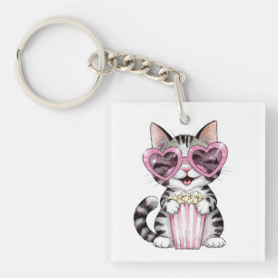 Porte-clefs Porte - clé de chat Kawaii - Cute Popcorn Lover Ki