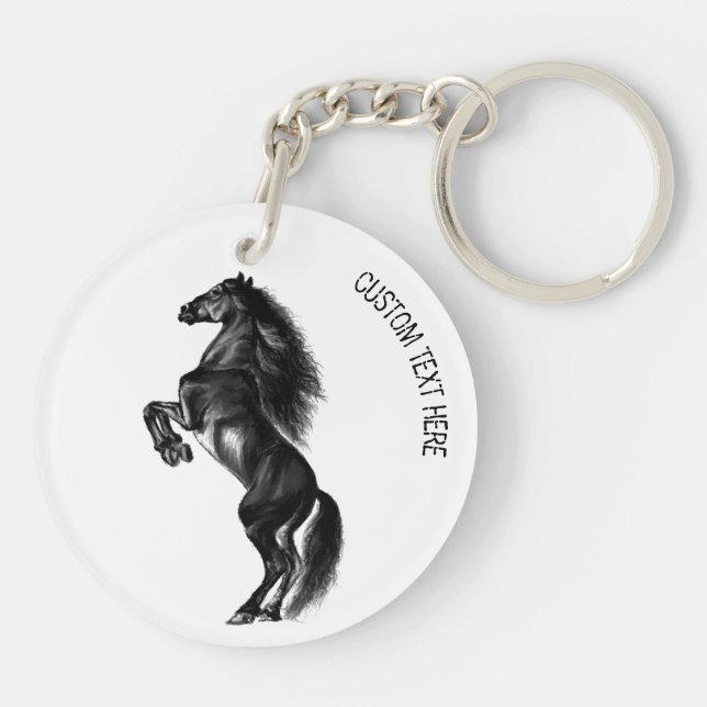Porte-clefs Porte - clé de Cheval sauvage noir avec texte pers (Dos)