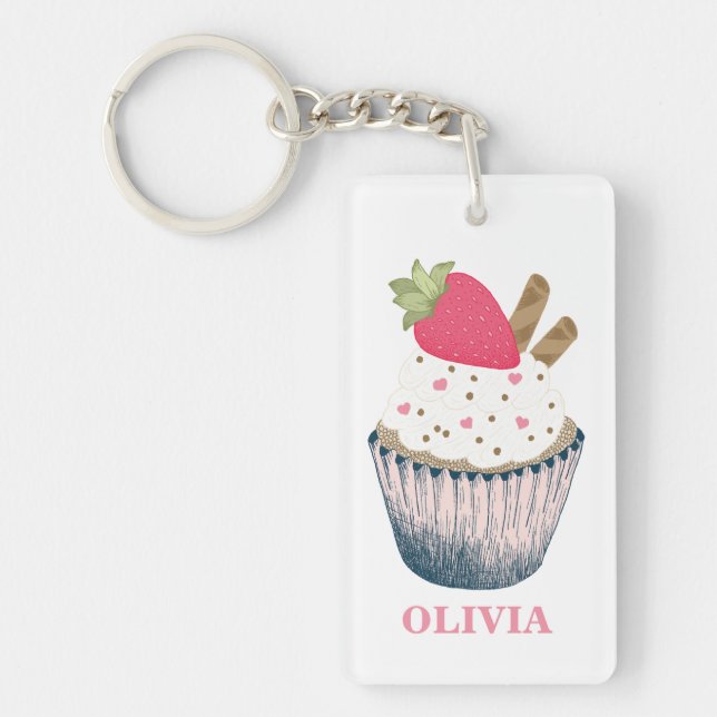 Porte-clefs Porte - clé de cupcake aux fraises - Parti rose mi (Devant)