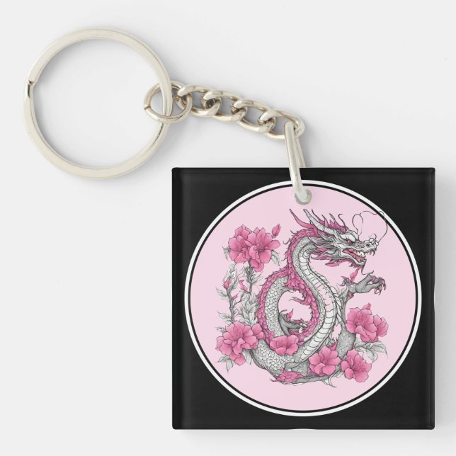 Porte-clefs Porte - clé de dragon de fleurs (Devant)
