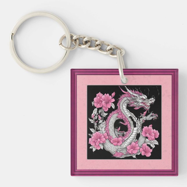 Porte-clefs Porte - clé de dragon de fleurs (Devant)