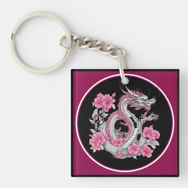Porte-clefs Porte - clé de dragon de fleurs (Devant)