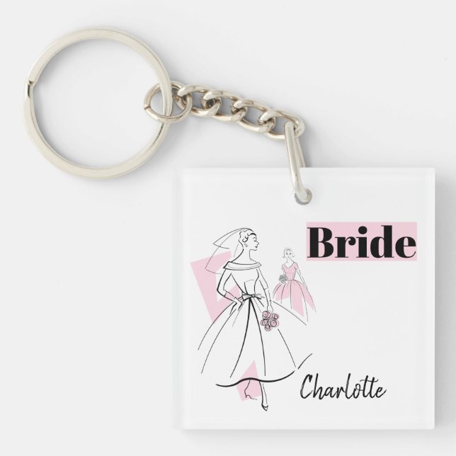 Porte-clefs Porte - clé de mariée rose (Devant)