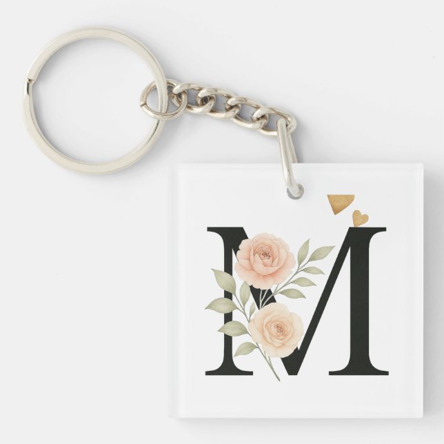Porte-clefs > _Porte - clé de monogramme floral - Lettre M_ (Devant)