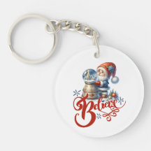 Porte - clé de Noël avec Gnome et snowglobe