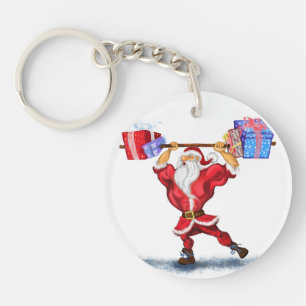 Porte-clefs Porte - clé de Noël Bodybuilder Père Noël avec cad