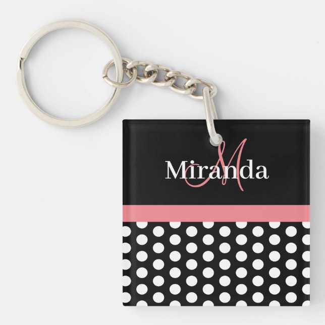 Porte-clefs Porte - clé de point de Polka de Monogramme rose n (Devant)