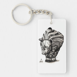 Porte-clefs Porte - clé de tribal de motif de rhinocéros et