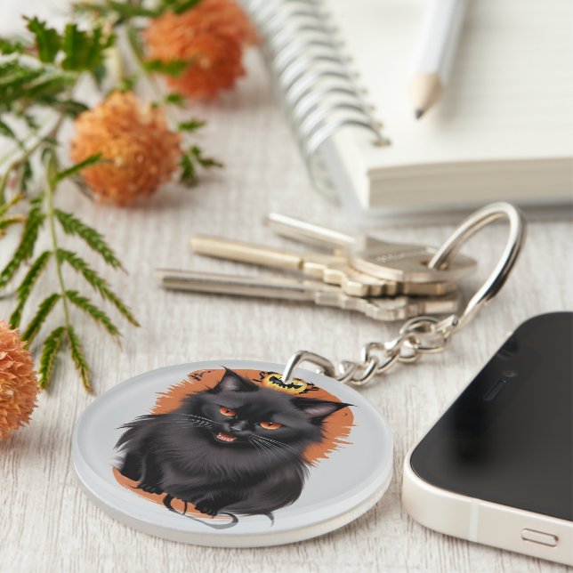 Porte-clefs Porte - clé d'Halloween de chat noir malin (Devant droit)