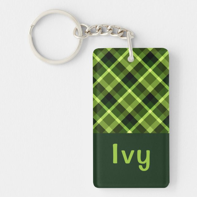 Porte-clefs Porte - clé du rectangle de monogramme vert pois (Devant)