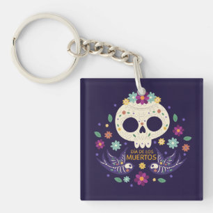 Porte-clefs Porte - clé floral coloré de Skull Dia de Muertos