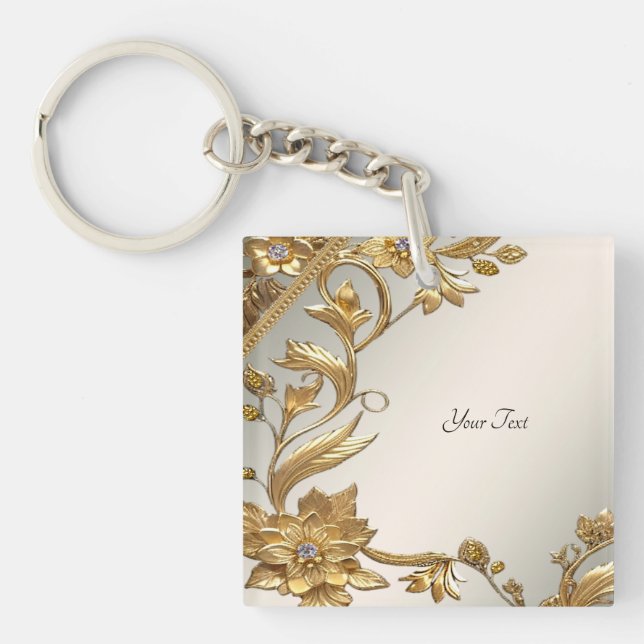 Porte-clefs Porte - clé Floral Feuille Golden Wavy (Devant)