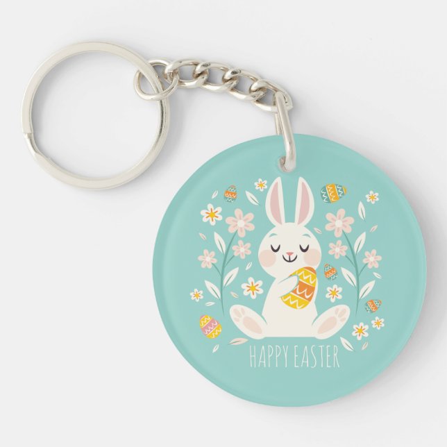 Porte-clefs Porte - clé heureux élégant du lapin de Pâques | (Devant)