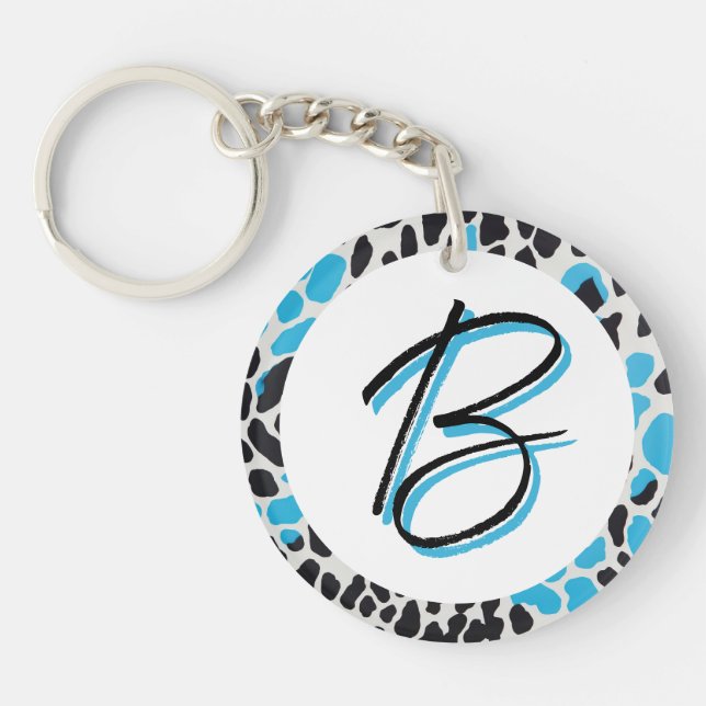 Porte-clefs Porte - clé initial personnalisable avec bleu et n (Devant)