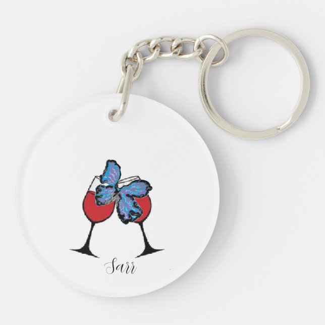 Porte-clefs Porte - clé : Lunettes de vin avec papillon (Dos)