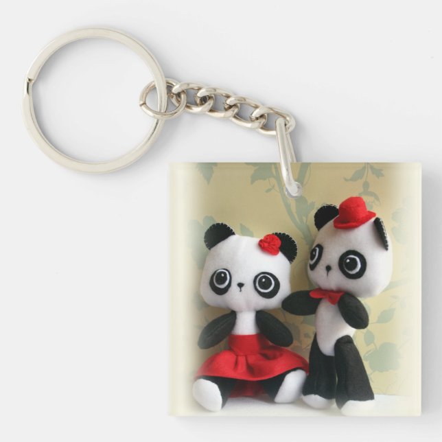 Porte-clefs Porte - clé mignon de couples d'ours panda (Devant)