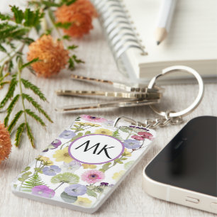 Porte-clefs Porte - clé Monogramme avec fleur sauvage pastel