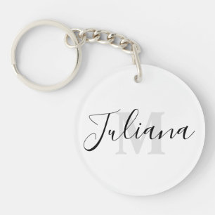 Porte-clefs Porte - clé monogramme de script gris simple