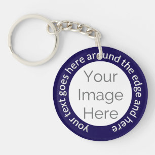 Porte-clefs Porte - clé photo personnalisé - Texte rond sur bl