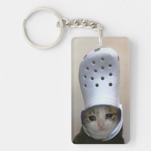Porte-clefs Porte - clé pleurant Chat Croc Casquette mème