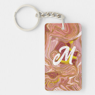 Porte-clefs Porte - clé rose de monogramme en marbre rose et o