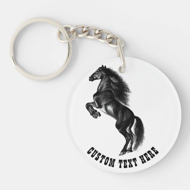 Porte-clefs Porte - clé texte personnalisé avec cheval noir dr (Devant)