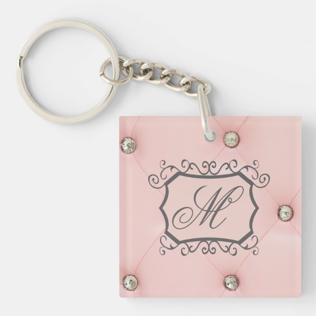 Porte-clefs Porte - clé tufté rose de monogramme de Bling de (Devant)