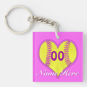 Porte-clefs Porte - clés de softball rose violet, NOM et NUMBR