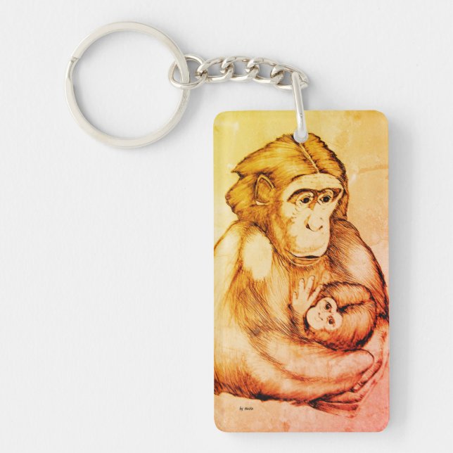 Porte-clefs Porte-clés: singe avec bébé (design stylo noir) (Devant)