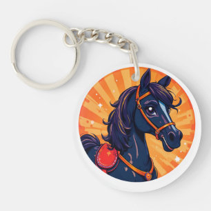 Porte-clefs 🐎Porte-clés Splash Couleur Cheval Noir de Dessin 