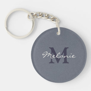 Porte-clefs Porte-nom monogramme en lin bleu en acrylique