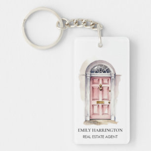 Porte-clefs Porte rose aquarelle logo agent immobilier