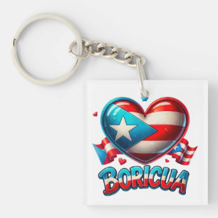Porte-clefs Porto Rico Boricua Love Heart Flag