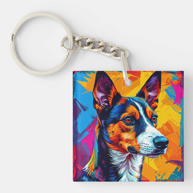 Porte-clefs Portrait Abstrait de chien Basenji (Devant)